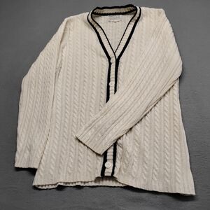 Vintage Loubella Extendables White Dk Blue knit cardigan sweater M